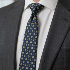 Paul Fredrick Navy and Yellow Geometric Tie